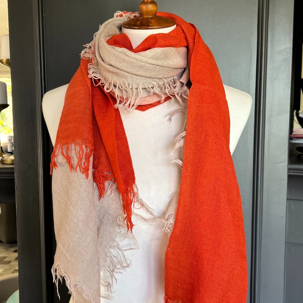 New Auth Chan Luu Dip-Dyed Ombre Cashmere Silk Scarf Color: Picante